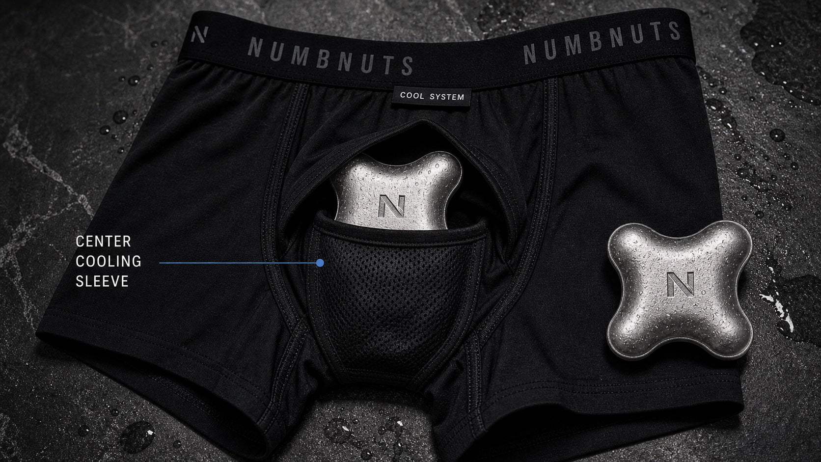 NUMBNUTS center sleeve with chilled insert positioned beneath the front support pouch